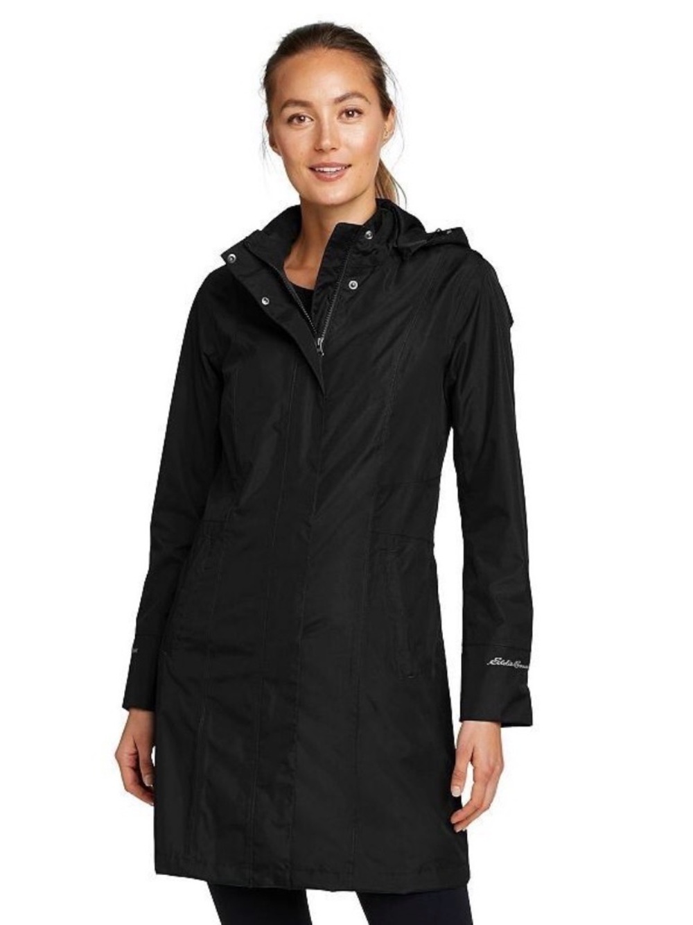 Eddie Bauer Women On The Go Black Hooded Quilted lined Rain Coat